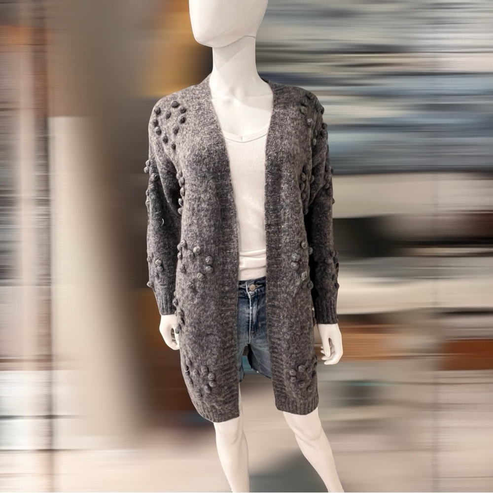 DOE & RAE Pom Pom accent open front cardigan S M L - Picture 6 of 8
